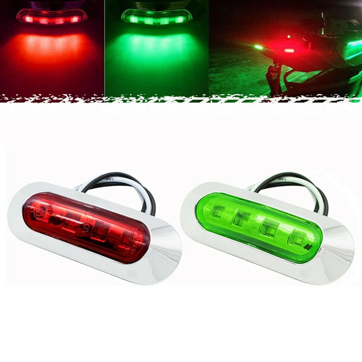 2X Red Green LED Boats Navigation Light Deck Waterproof Bow Pontoon Light 12-24V 1000-3000K for Led Boats Navigation Light