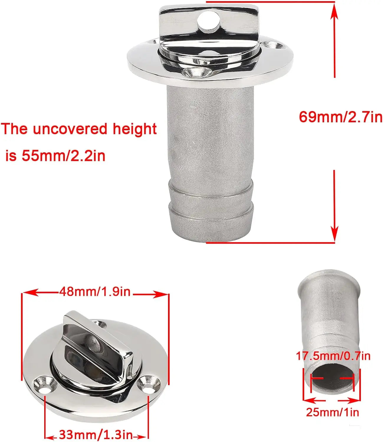 1" Boat Garboard Drain Plug Gas Fuel Deck Fill/Filler with Keyless Cap Boat Accessories