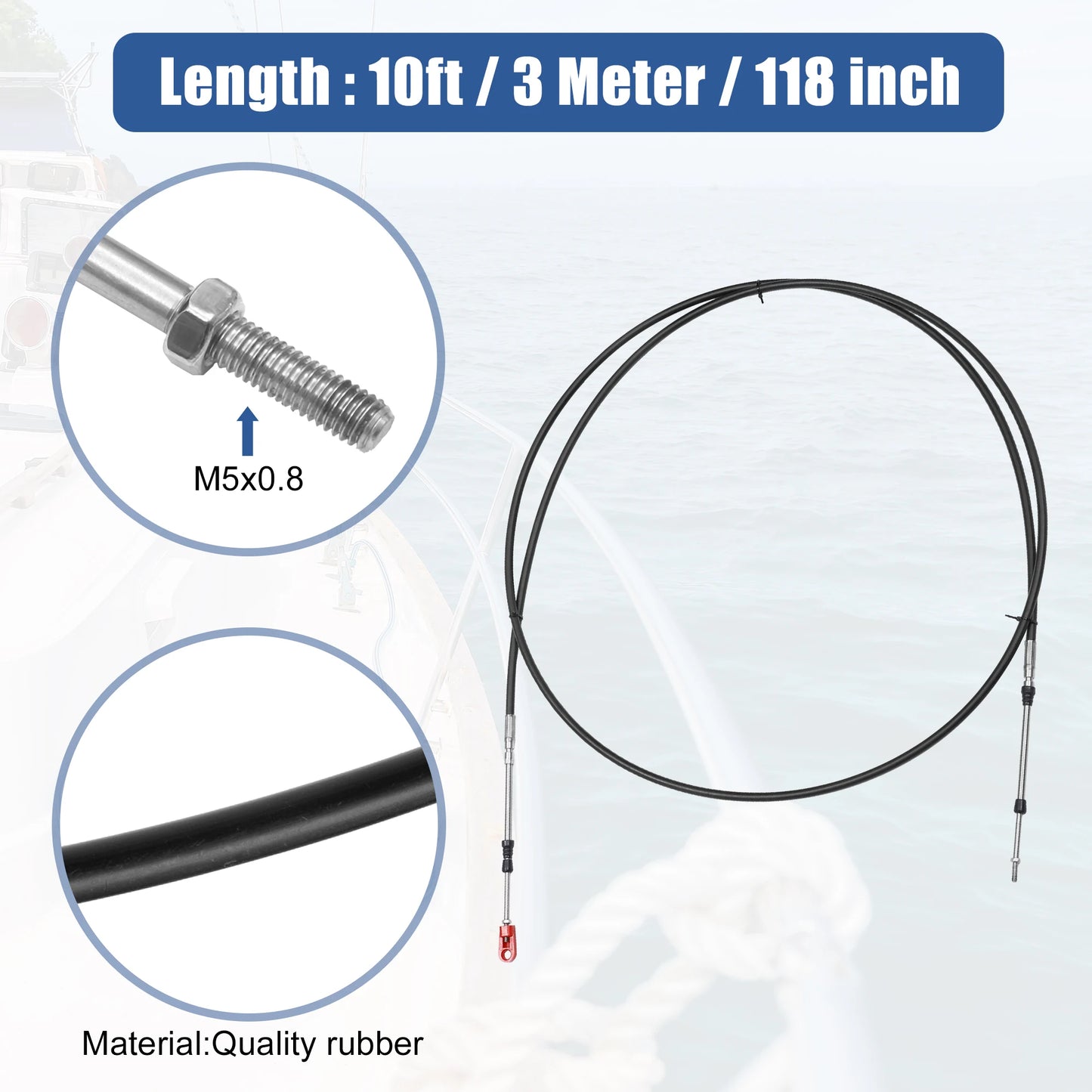 Motoforti 1-2pcs 10ft -24ft Marine Type 3300/33C Throttle Shift Remote Control Box Cable w/ Clevis for Yamaha Outboard Engine